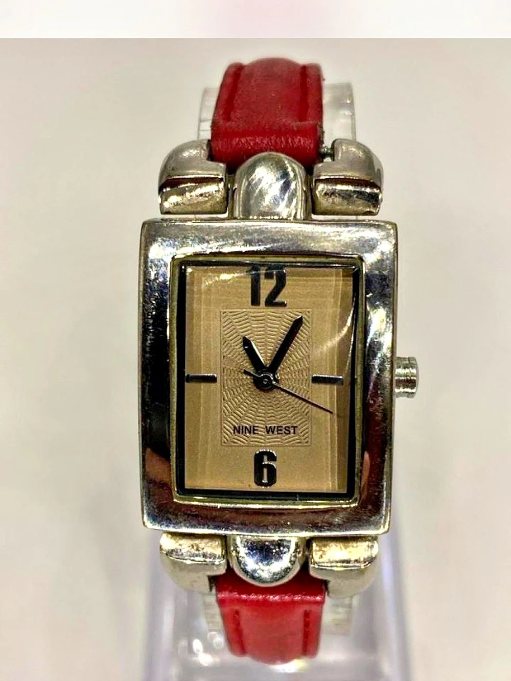 *** Nine West ^^^ Rectangular Ruby Red / Silver Watch *^*